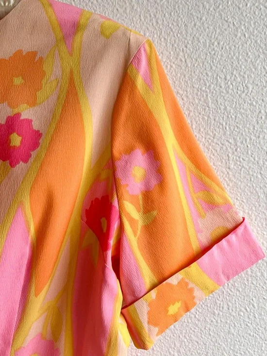 Vintage 1950s Orange and Pink Sorbet Print Dress (M) - Picture 8 of 13
